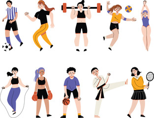 Vector Illustration about People's Professional Athletes and Sport Set Activity. Flat Vector Illustration Isolated on White Background. Sport, GYM, Healthy Lifestyle.