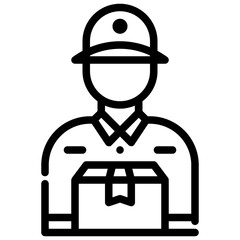 delivery man. vector single icon with a dashed line style. suitable for any purpose. for example: website design, mobile app design, logo, etc.