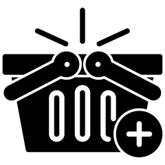 shopping basket add. vector single icon with a solid style. suitable for any purpose. for example: website design, mobile app design, logo, etc.