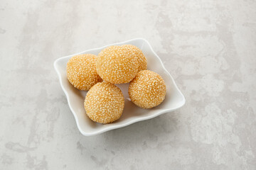 Onde-Onde, Indonesian traditional food, made from glutinous rice flour with beans pasta, wrapped in sesame seeds.
