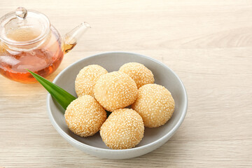 Onde-Onde, Indonesian traditional food, made from glutinous rice flour with beans pasta, wrapped in sesame seeds.
