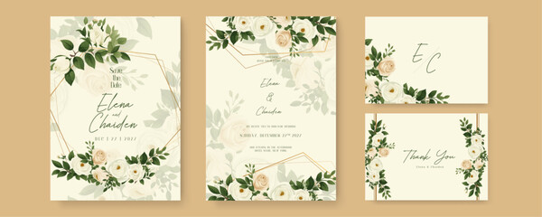 Beige and green peony vector elegant watercolor wedding invitation floral design. Gradient golden luxury boho watercolor wedding floral invitation template