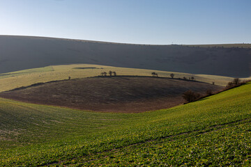 Fototapeta na wymiar A view in the South Downs in Sussex on a sunny day in January