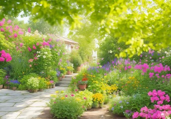 Planting Flowers In Sunny Garden. Spring Gardening Works Concept
