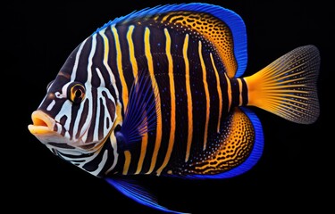 Colorful angelfish swimming against a black backdrop, bears and arctic wildlife image - obrazy, fototapety, plakaty