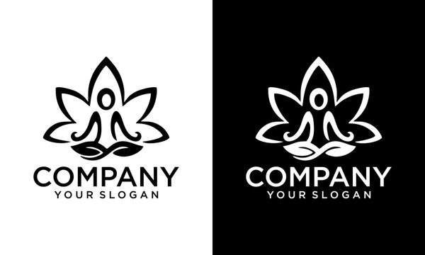 Creative Well Body Fitness Logo, Cosmetic Brand identity. For Spa product and Beauty Salon Business. Stylized human yoga shape in abstract lotus symbol. Vector icon.