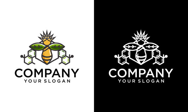 Creative modern Queen Bee hive Crown Logo design. Queen bee logo. Bee honey graphic design template vector illustration