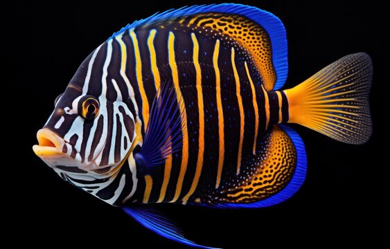 Colorful angelfish swimming against a black backdrop, bears and arctic wildlife image