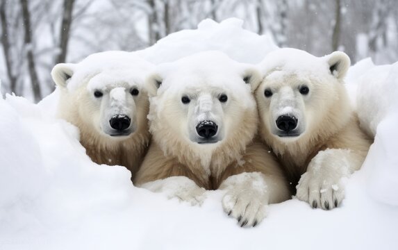 Three polar bear females sitting in the snow, bears and arctic wildlife photo