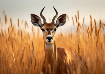 Poster Majestic antelope stands gracefully in the grassy meadow, gazelles and antelopes image © Aamir