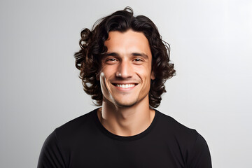 Obraz premium Radiant Positivity: Portrait of a Handsome Man with a Toothy Smile on White Background