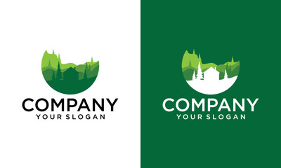 Creative Land hill and house symbol logo design for property vintage style