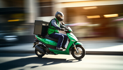  Food delivery driver on his way to deliver food - obrazy, fototapety, plakaty