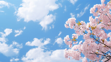 beautiful background with blue sky in the springtime and sakura