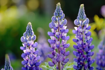 Close up of purple lupin flowers in bloom