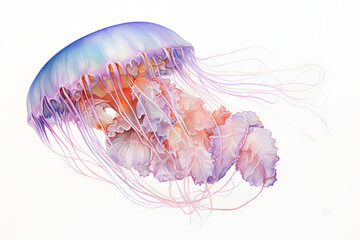 Fototapeta premium Watercolor Painting of Jellyfish on White Background