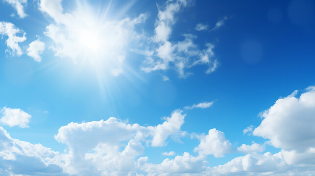 beautiful blue sky background with bright midday sun illuminated the space