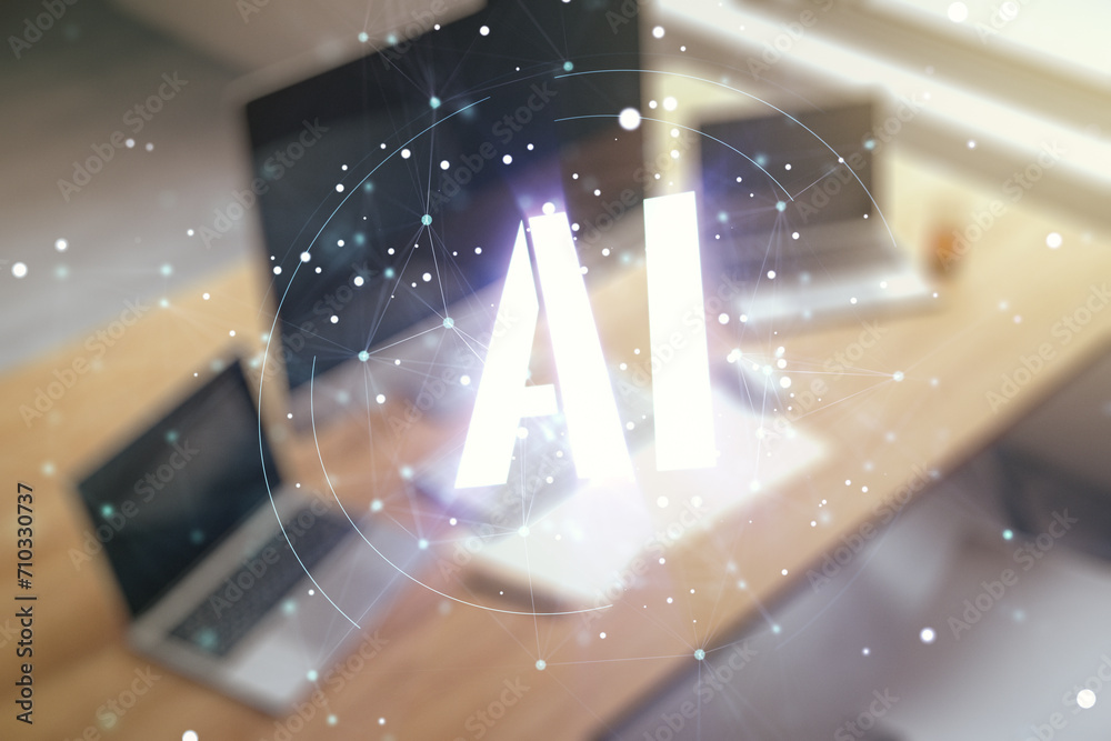 Leinwandbilder creative artificial intelligence symbol concept and modern desktop with computer on background. mult