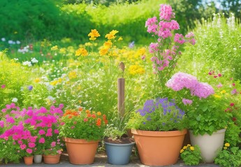 Planting Flowers In Sunny Garden. Spring Gardening Works Concept

