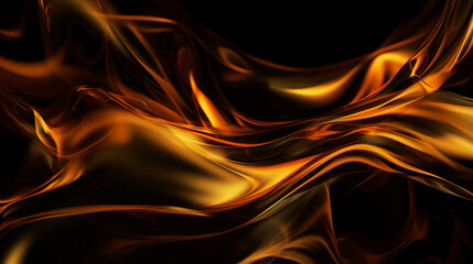 Naklejka premium Black background with orange and yellow swirls, orange flowing wave shapes, Generative AI