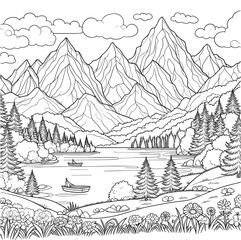Tranquil Mountains: Coloring Page of Nature's Landscape for Creative Kids