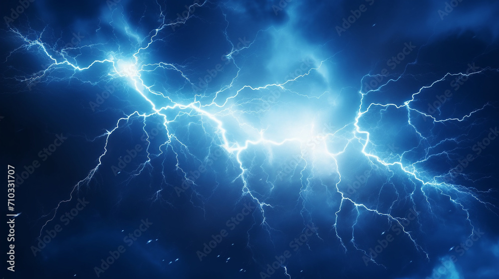 Canvas Prints lightning strikes against a dark background, blue background with a lot of lightning, generative ai