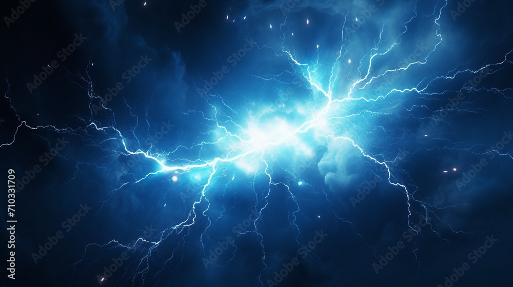 Canvas Prints lightning strikes against a dark background, blue background with a lot of lightning, generative ai