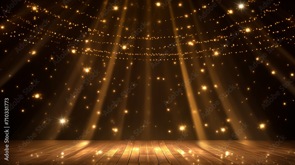 Poster a background image of a stage lit up with spotlights and stars, generative ai