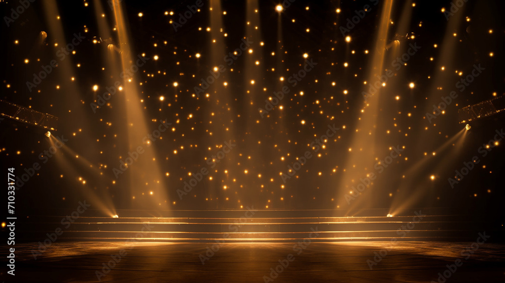 Canvas Prints a background image of a stage lit up with spotlights and stars, generative ai