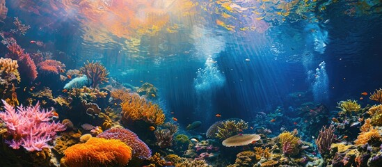 Obraz na płótnie Canvas Vibrant and scenic underwater scene with corals in tropical sea.