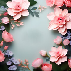 Elegant floral background with space for text.  Frame with roses. AI generative