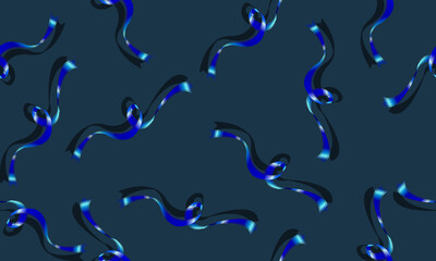 Seamless pattern with flowing ribbon on blue background.