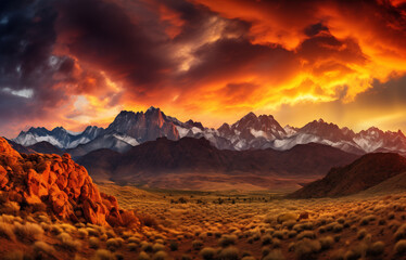 Naklejka premium Beautiful A stormy mountain landscape Image, AI Generative Photo, 