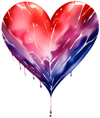 Watercolor red and purple heart, ai generative. PNG transparent illustration