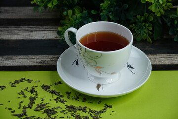 Cup of Tea - Black Tea - Green Tea on texture background