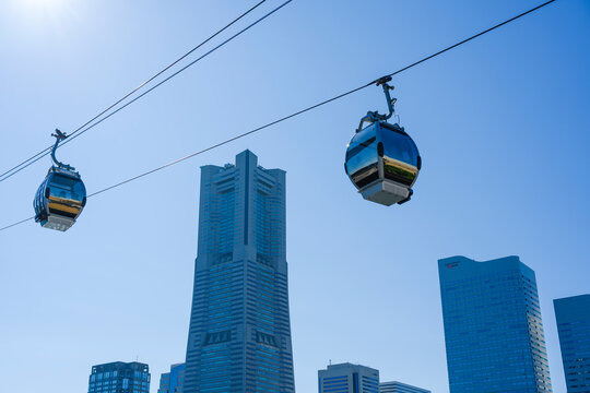 Yokohama air cabin ropeway and blue sky, Japan