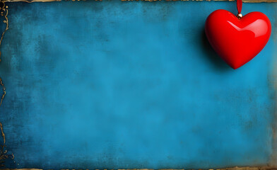 A red heart, vintage blue background. Generative AI