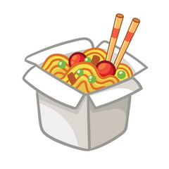 Isolated Wok Box Noodles. Vector illustration asian street food in cartoon style. Take away box noodle.