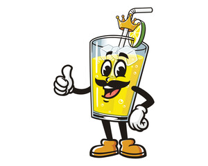 Glass of lemonade Lemon drink King cartoon mascot illustration character vector clip art hand drawn