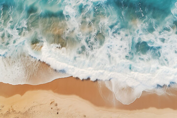 Fototapeta na wymiar Surf on the beach, sea coast shot from above