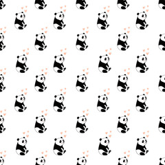 seamless pattern with panda with hearts