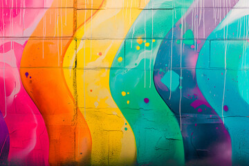 Wall with rainbow colors of the LGTBI flag, graffiti. Background graphic resources with copy space