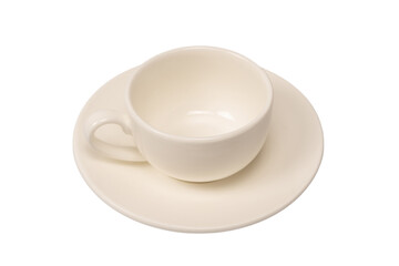 Ceramic white coffee cup and saucer isolated on white background.