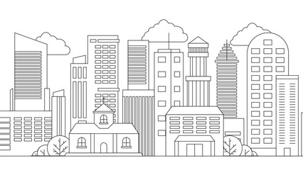 Black and white vector outline building landmarks skyline concept background