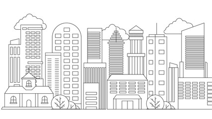 Black and white city building outline illustration background