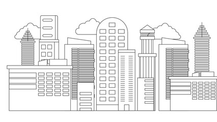 Black and white vector modern city landscape buildings and architecture real estate silhouette vector background City landscape line urban skyline with cloud, building, cityscape