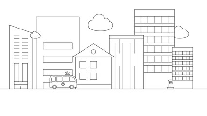 Black and white vector outline building landmarks skyline concept background