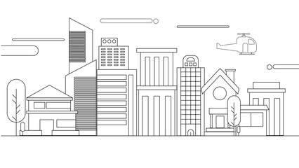 Fototapeta premium Black and white vector city building line art vector icon design illustration template background