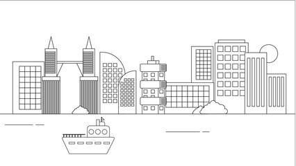 Fototapeta premium Black and white vector modern skyline buildings background impressive architecture with outline style