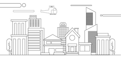 Black and white vector modern city landscape buildings and architecture real estate silhouette vector background